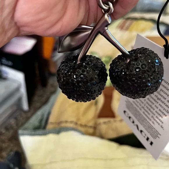 Coach Black Crystal Cherry Bag Charm/Keychain - Picture 8 of 13